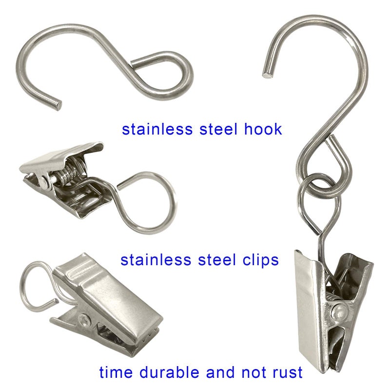 AMZSEVEN Stainless Steel S Hooks Curtain Clips, 50 Pack Hanging Party Lights Clips, Hangers Gutter Photo, Art Craft Display, 2.4 Inch Long, Silver - Image 3